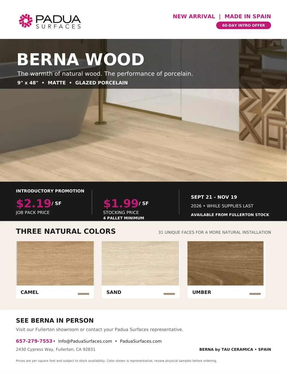BERNA Wood 60-Day Intro Offer flyer cover