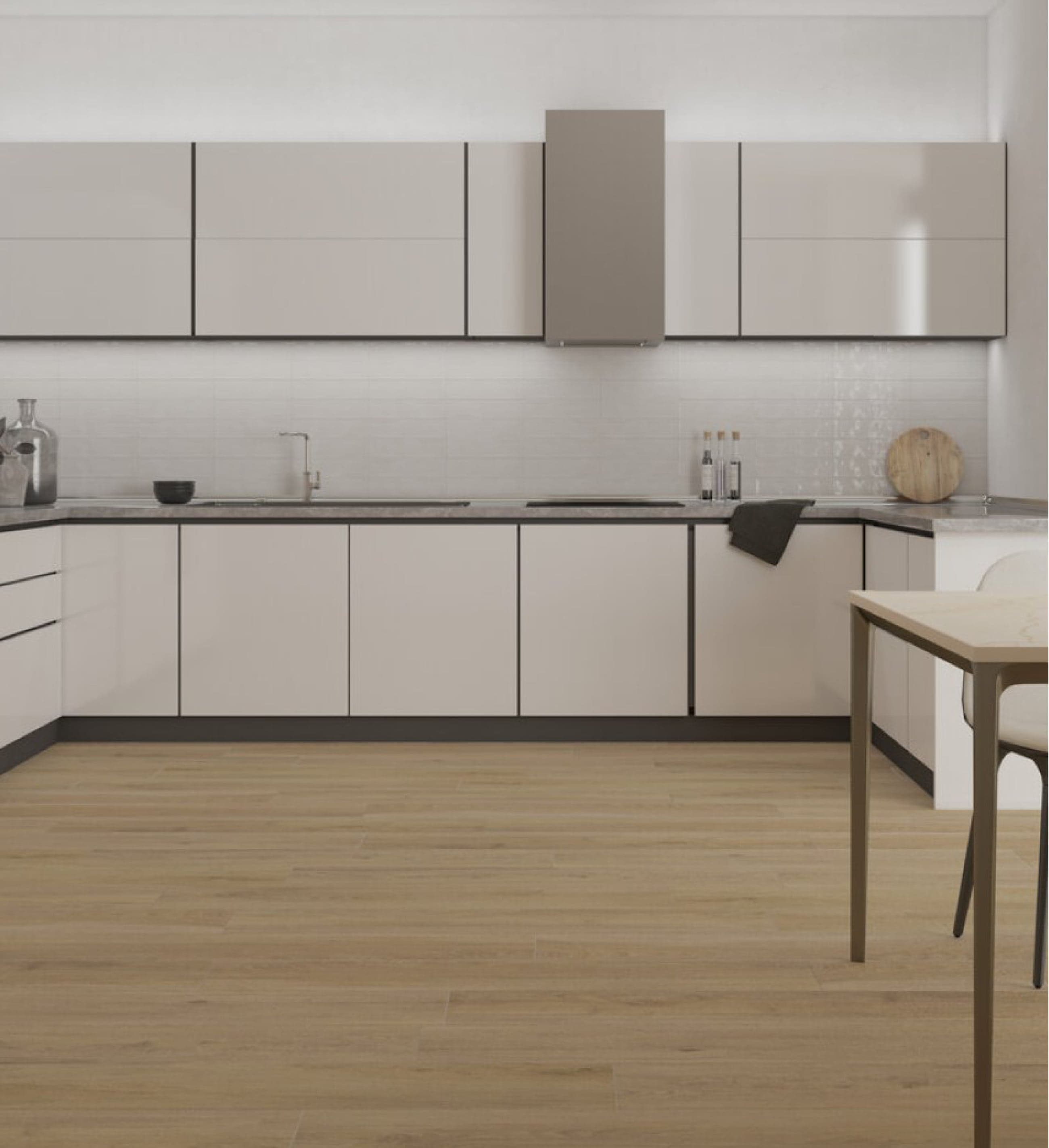 BERNA Camel plank floor in a bright modern kitchen