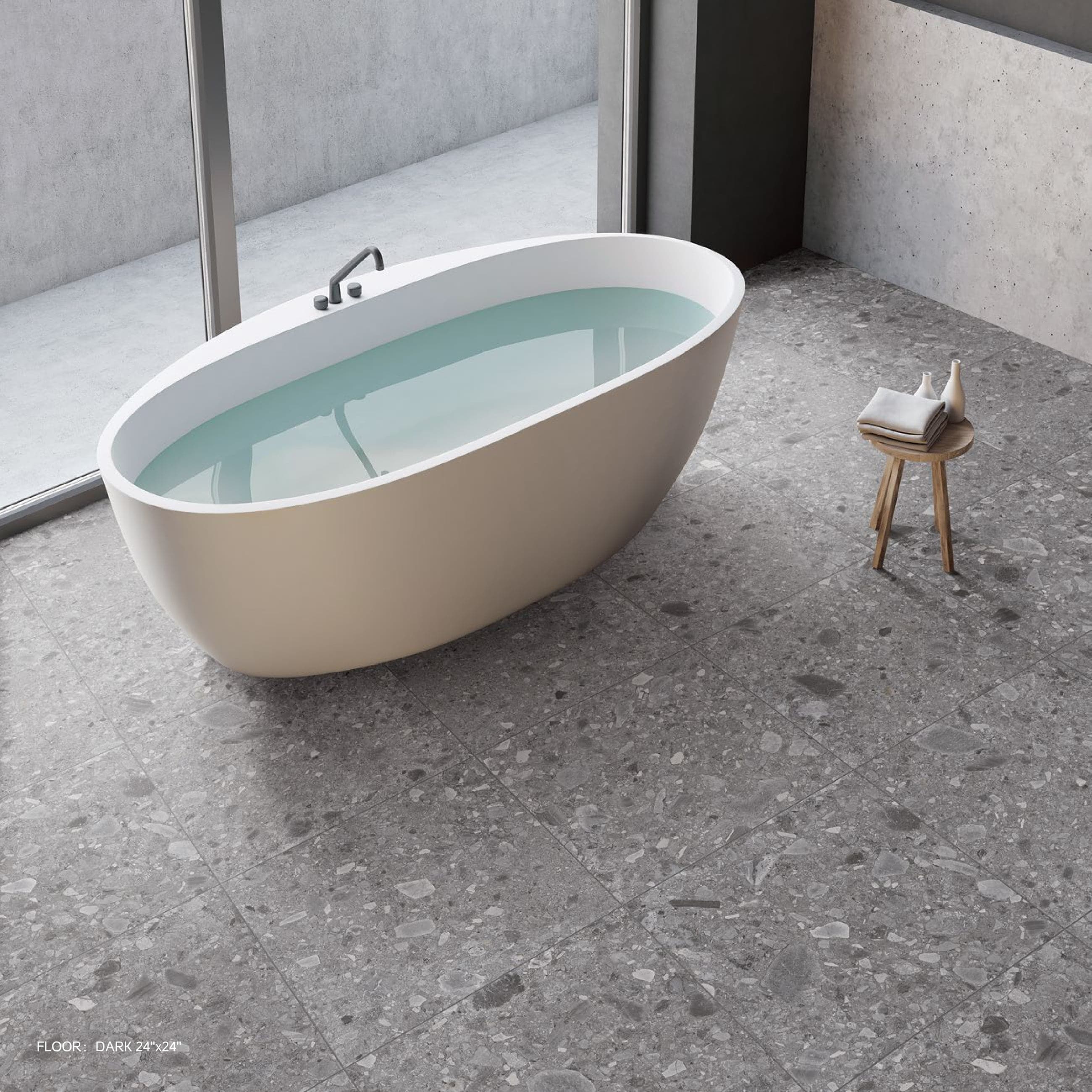 CEPPO Dark floor with freestanding bathtub