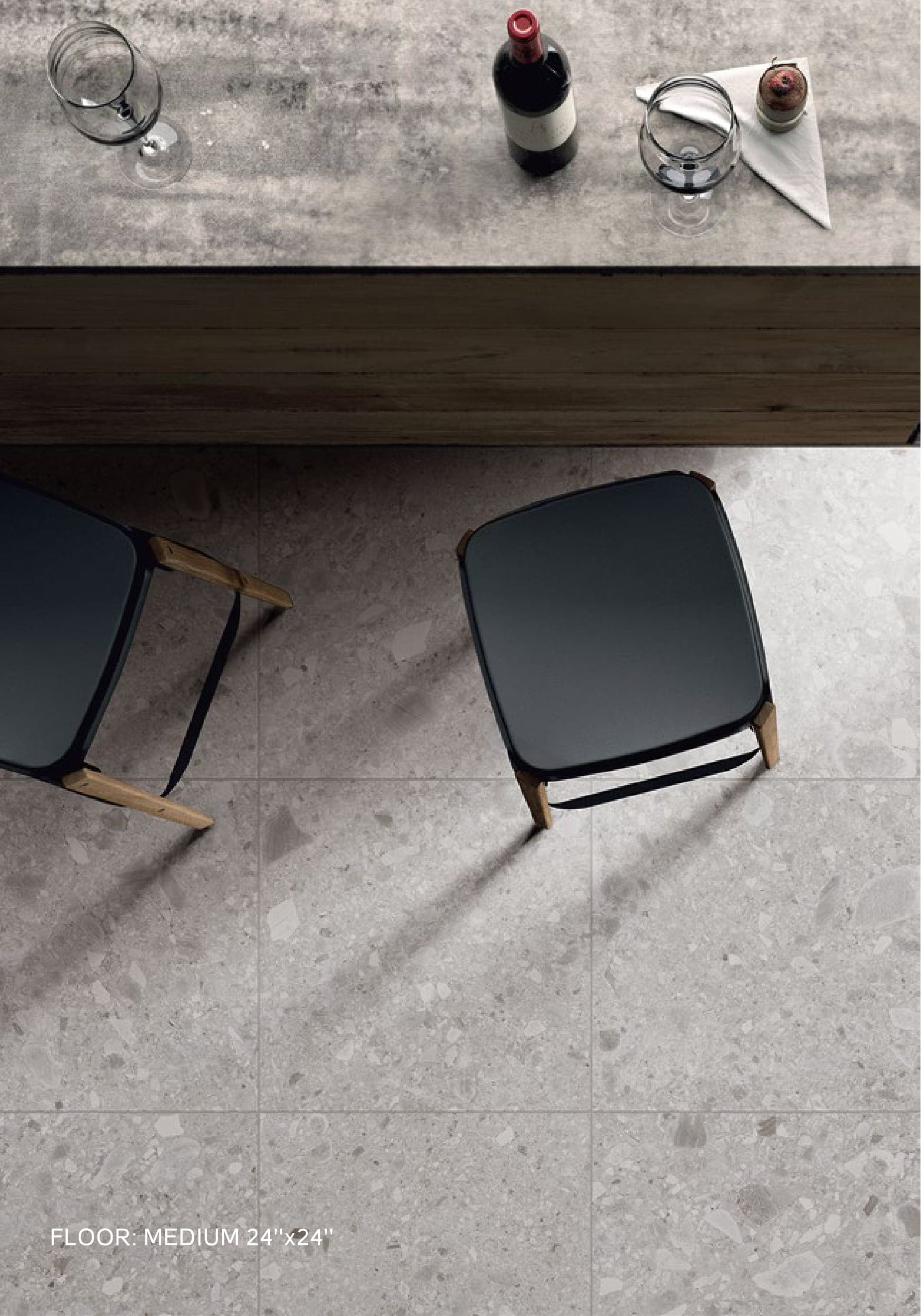 CEPPO Medium floor beneath a concrete bar table with stools