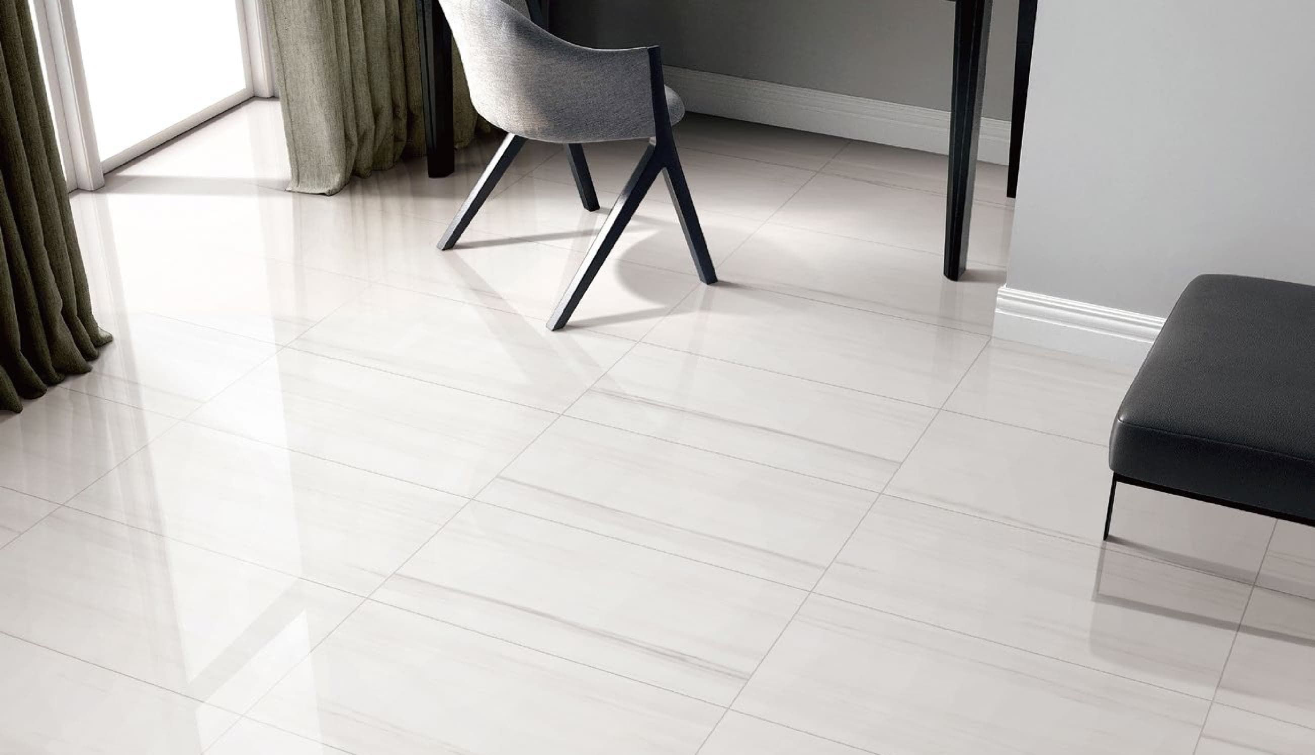 ITALIAN MARBLE polished floor in a bright room corner