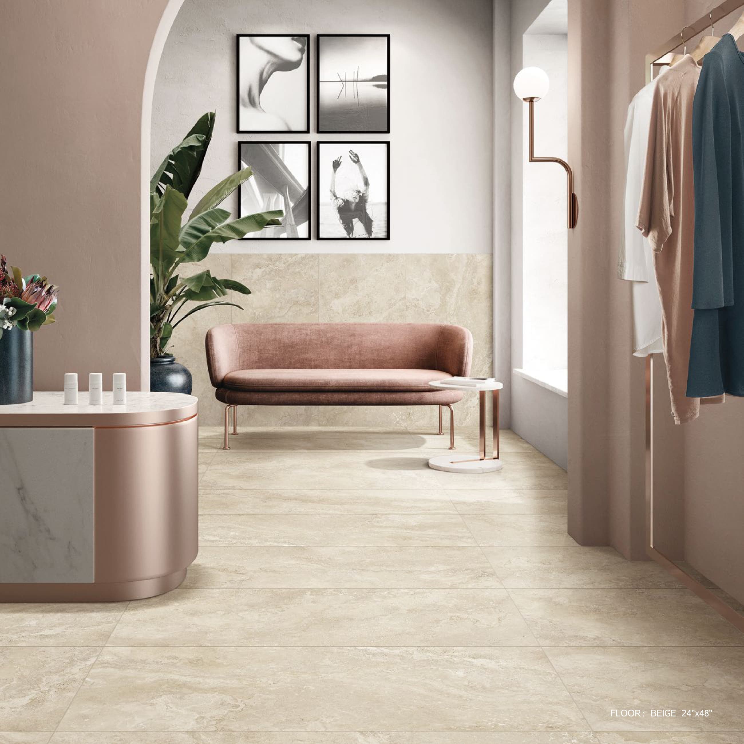 NOVA Beige floor in a boutique dressing room
