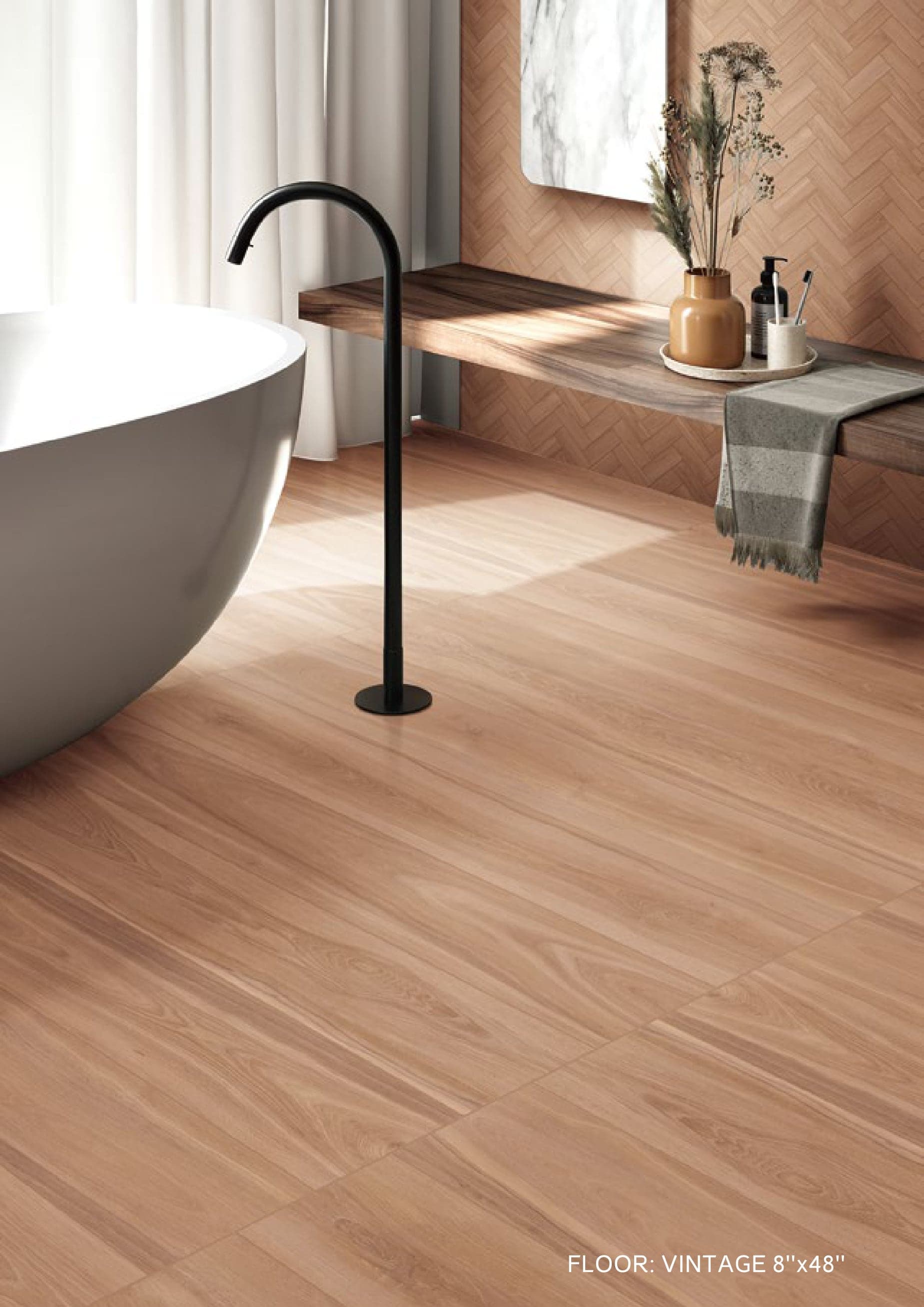 RIVER WOOD Vintage plank floor in a bathroom