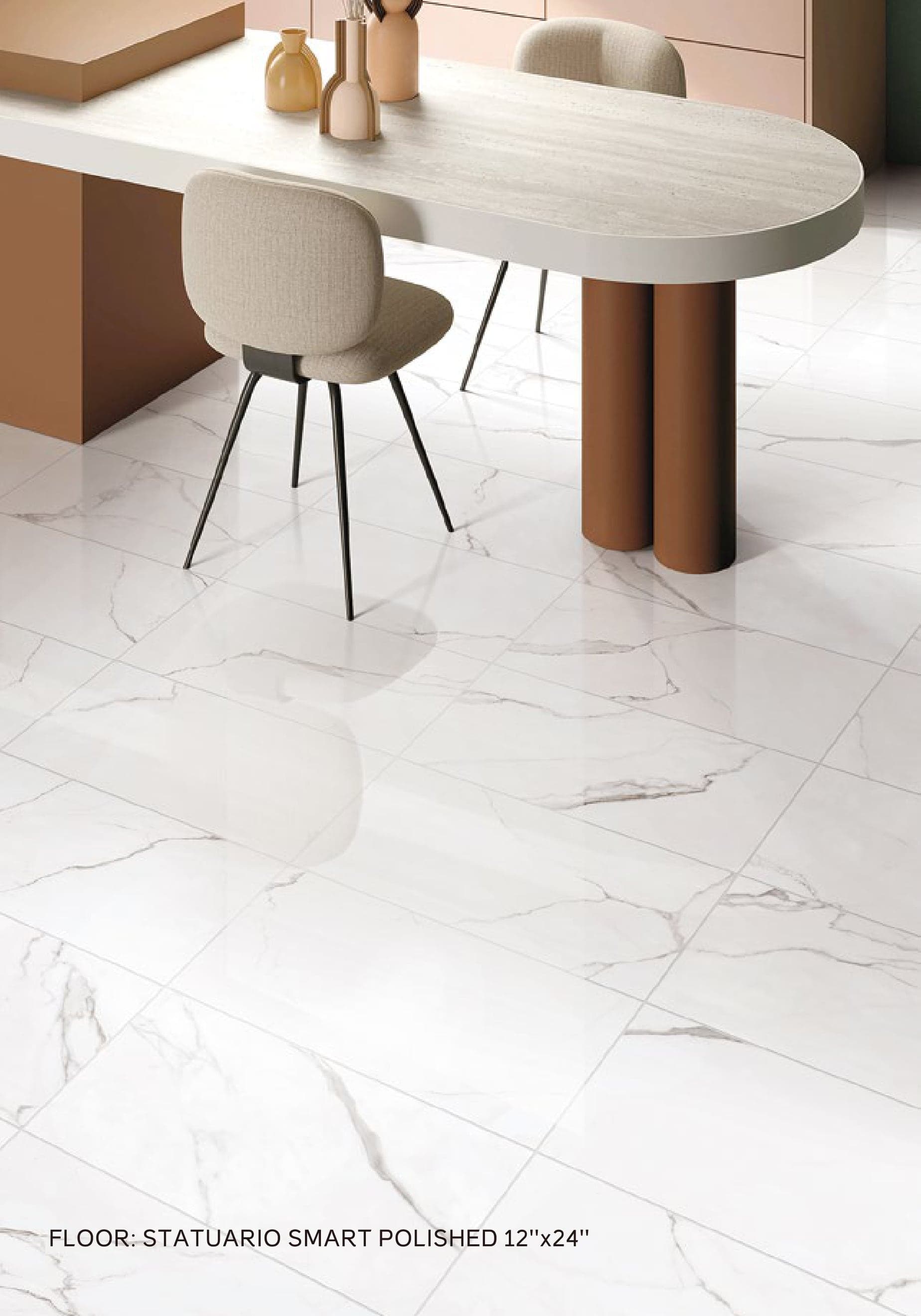 STATUARIO SMART polished floor in a dining nook
